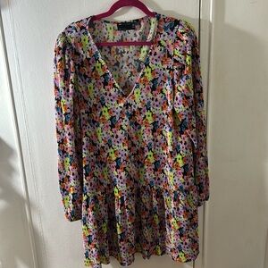 ASOS multicolor floral pleated fun long sleeve dress size 10